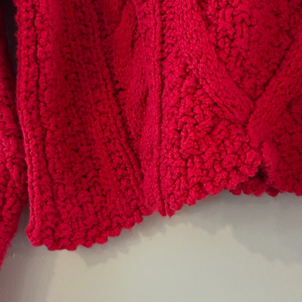 Free People Red Chunky Cable Knit Cropped Sweater Crew Neck XS Long Sleeve - Picture 4 of 7